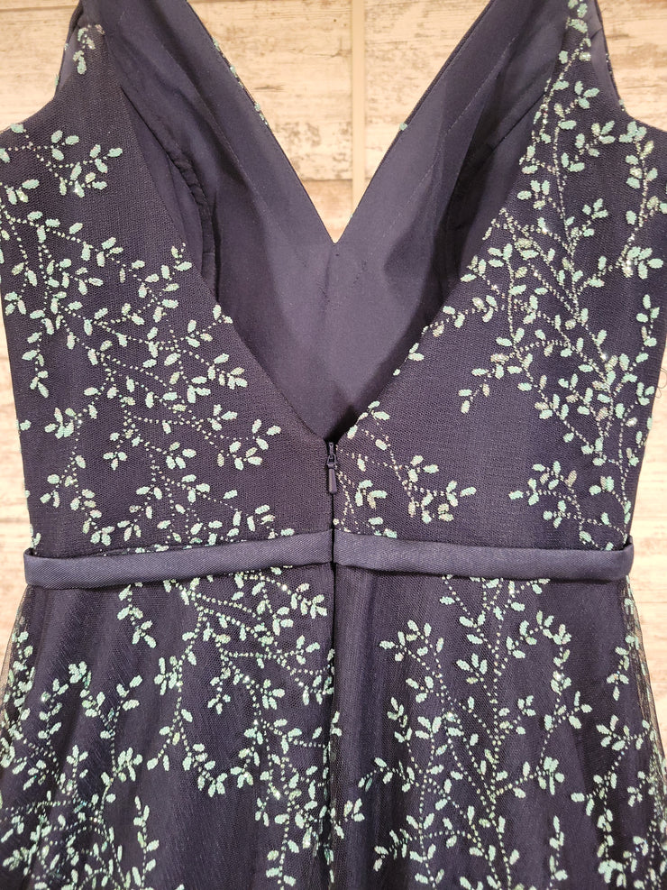 NAVY/BLUE FLORAL A LINE GOWN