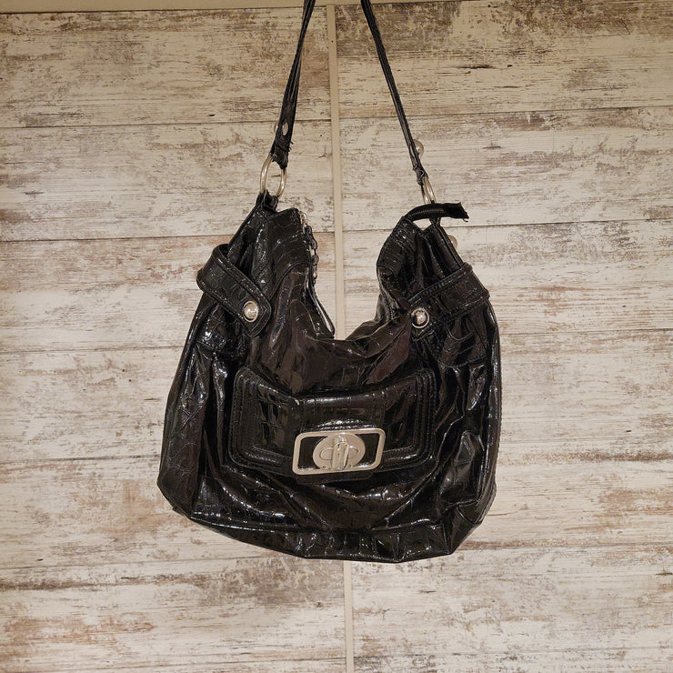 BLACK PATENT HANDBAG - $128