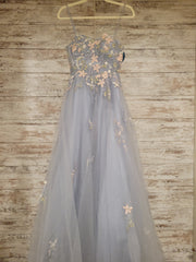 BLUE/FLORAL A LINE GOWN