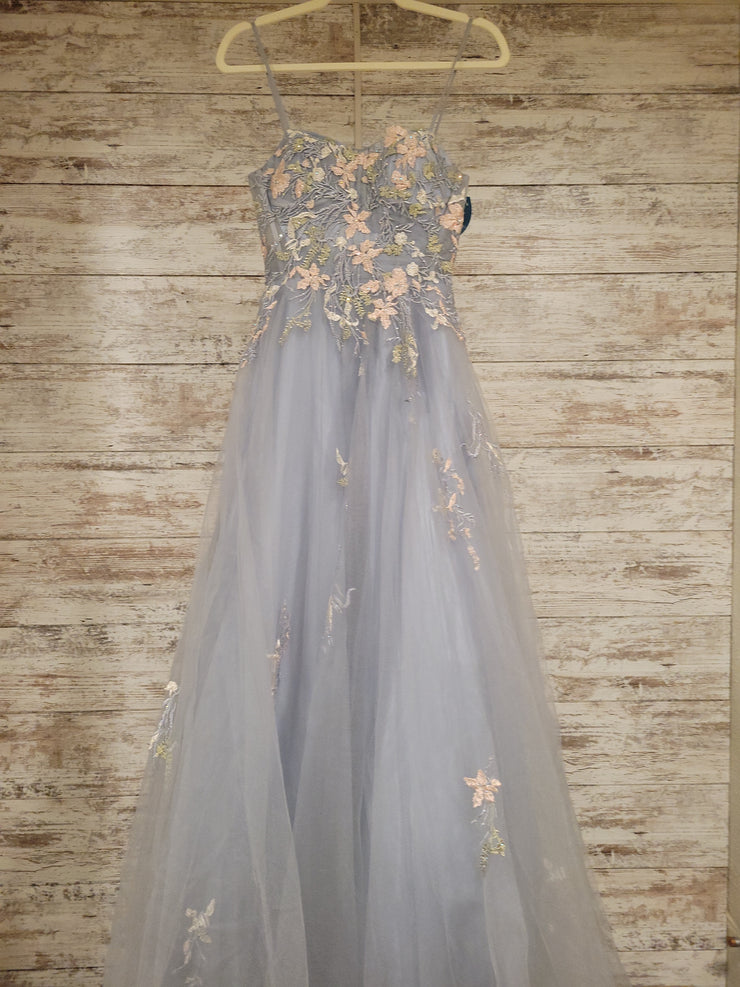 BLUE/FLORAL A LINE GOWN