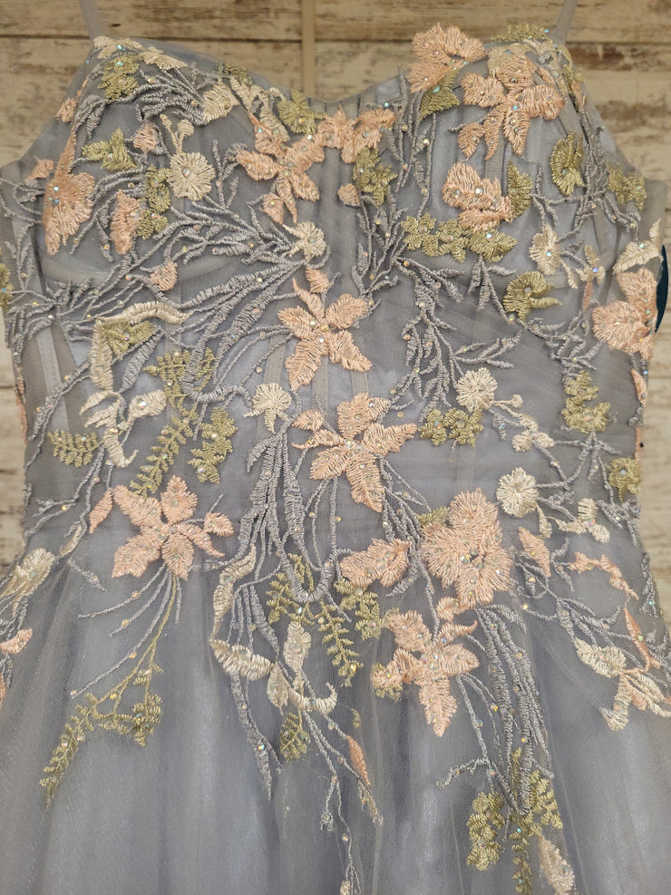 BLUE/FLORAL A LINE GOWN
