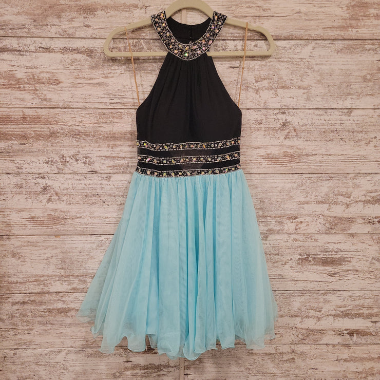 BLACK/TURQUOISE SHORT DRESS