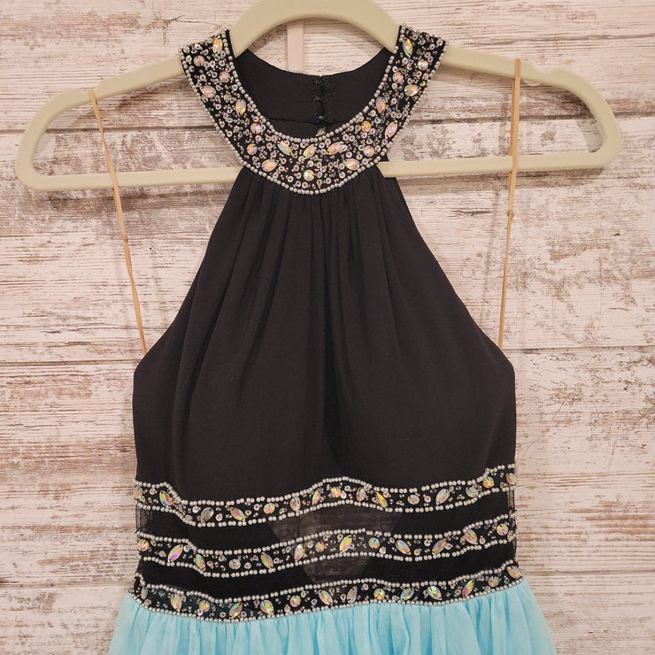 BLACK/TURQUOISE SHORT DRESS