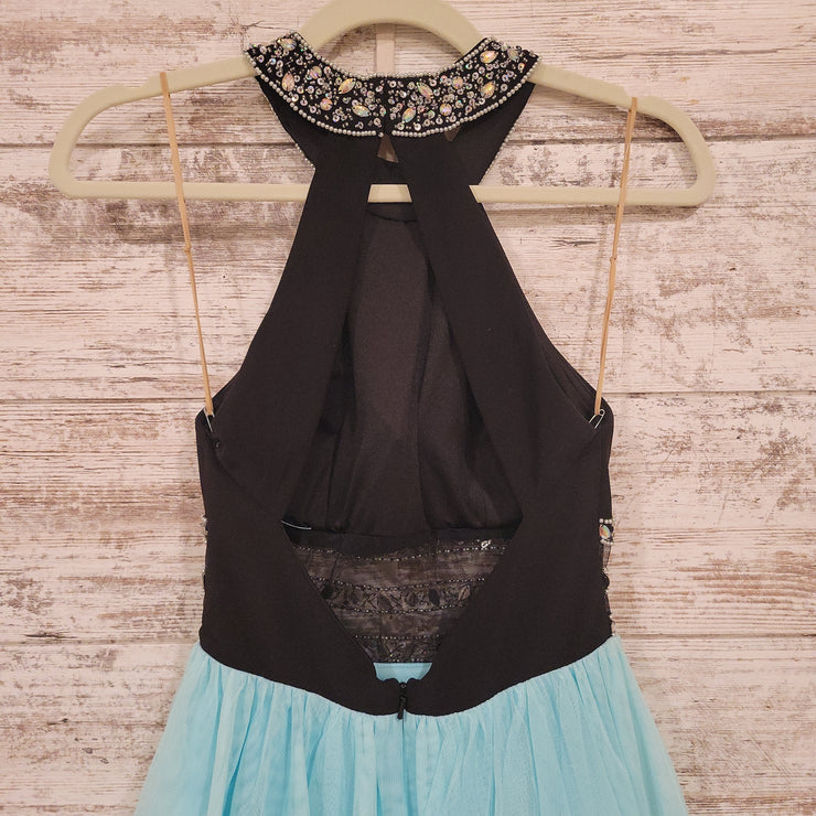 BLACK/TURQUOISE SHORT DRESS