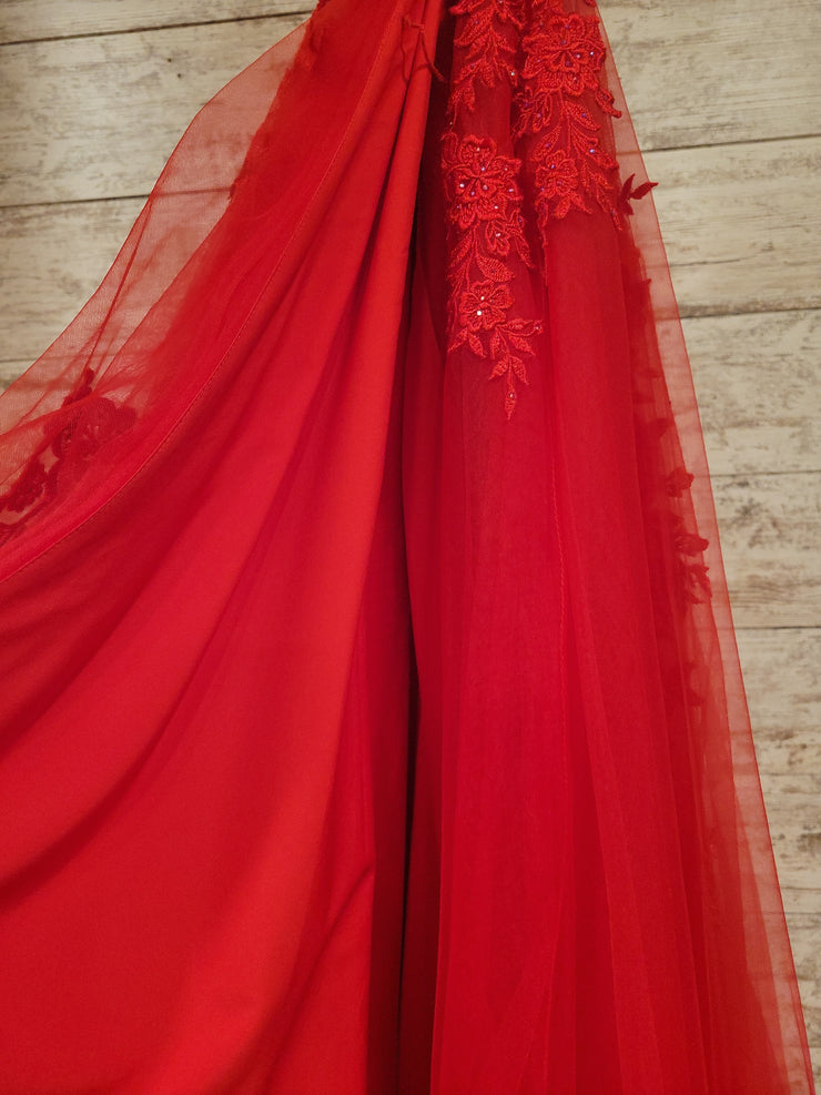 RED/FLORAL A LINE GOWN