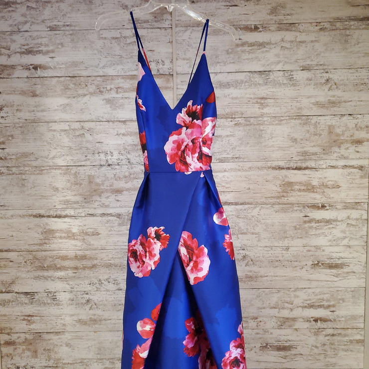 ROYAL BLUE/FLORAL A LINE GOWN