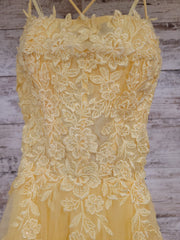 YELLOW/FLORAL A LINE GOWN