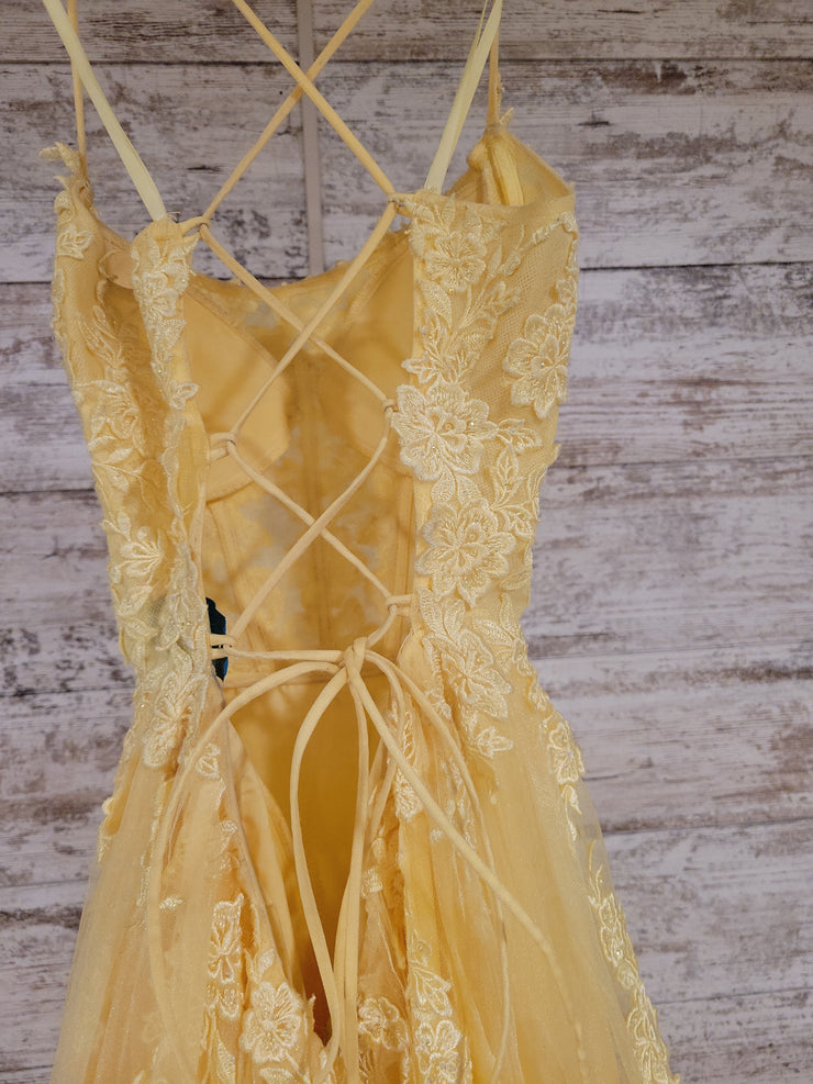 YELLOW/FLORAL A LINE GOWN