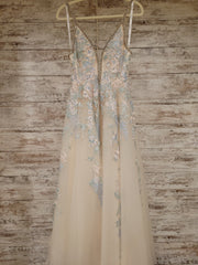 WHITE/BLUE A LINE GOWN