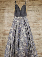 GRAY/FLORAL A LINE GOWN