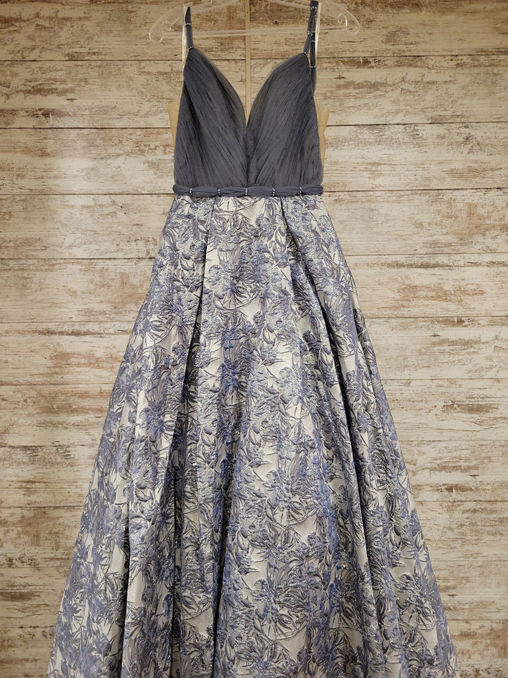 GRAY/FLORAL A LINE GOWN