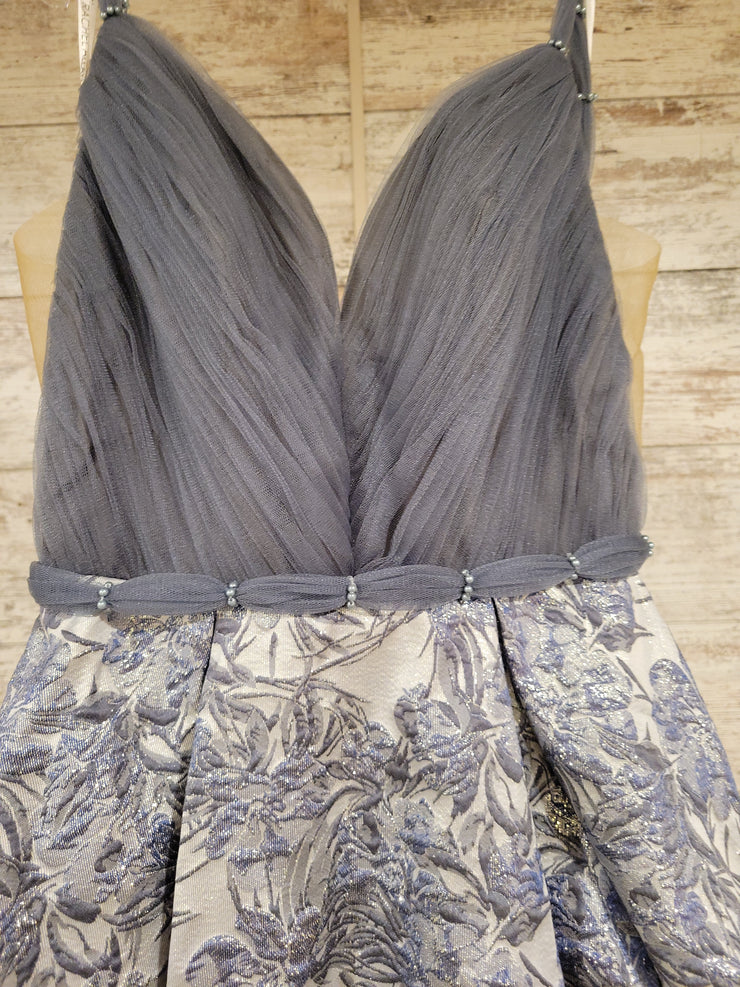 GRAY/FLORAL A LINE GOWN