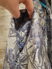 GRAY/FLORAL A LINE GOWN