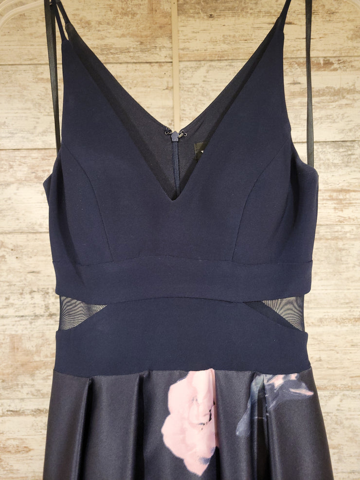 NAVY/FLORAL A LINE GOWN