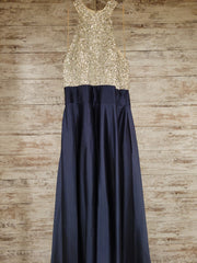 NAVY/SILVER A LINE GOWN