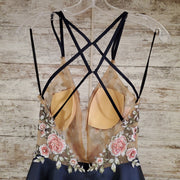 NAVY/FLORAL A LINE GOWN