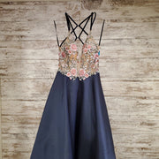NAVY/FLORAL A LINE GOWN