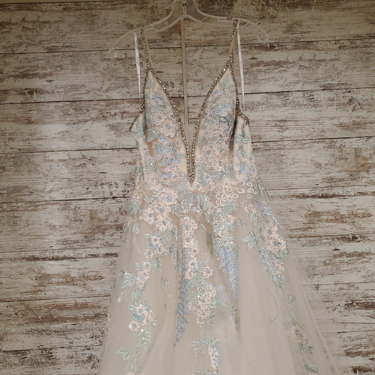 IVORY/BLUE PRINCESS GOWN