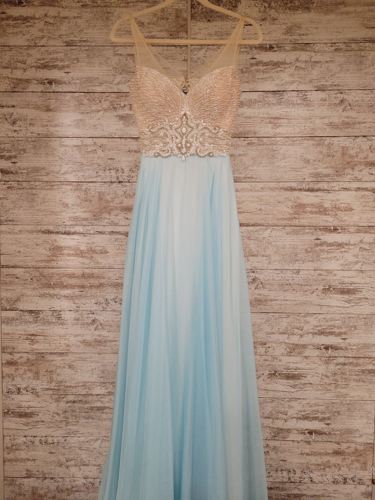 BLUE/IVORY LONG EVENING GOWN