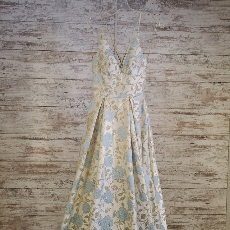 GOLD/FLORAL A LINE GOWN