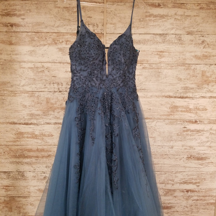 BLUE/FLORAL A LINE GOWN