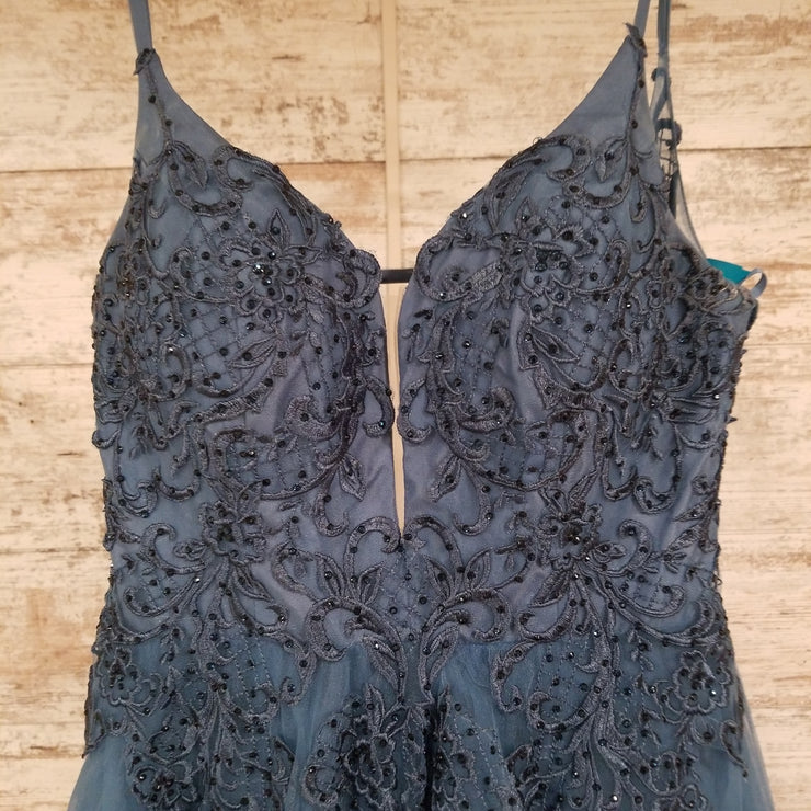 BLUE/FLORAL A LINE GOWN