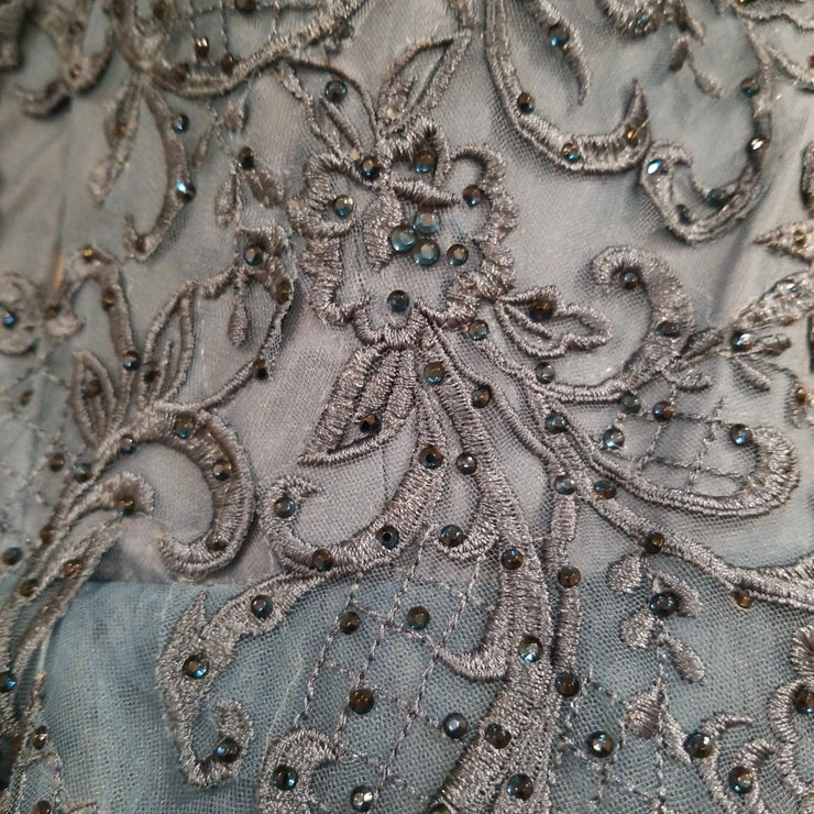 BLUE/FLORAL A LINE GOWN