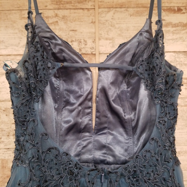 BLUE/FLORAL A LINE GOWN