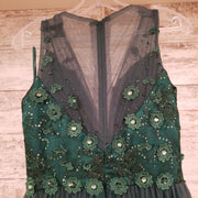 GREEN FLORAL A LINE GOWN