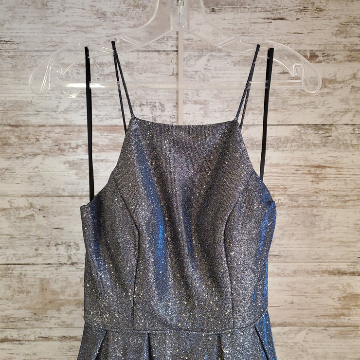 BLUE/GRAY SPARKLY A LINE GOWN