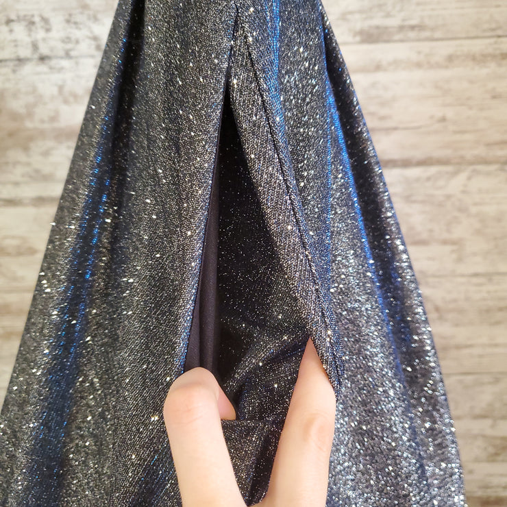 BLUE/GRAY SPARKLY A LINE GOWN