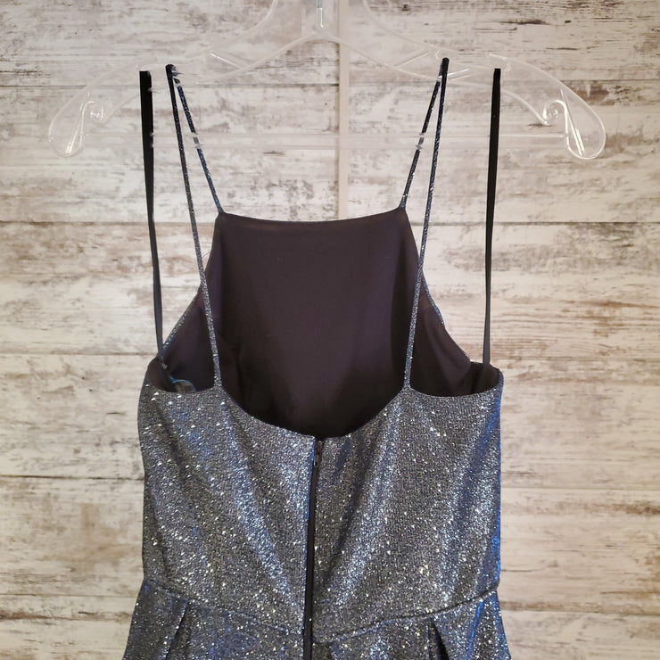 BLUE/GRAY SPARKLY A LINE GOWN