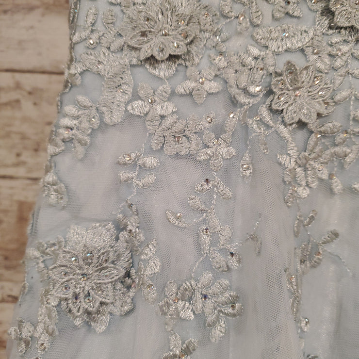 BLUE/FLORAL A LINE GOWN