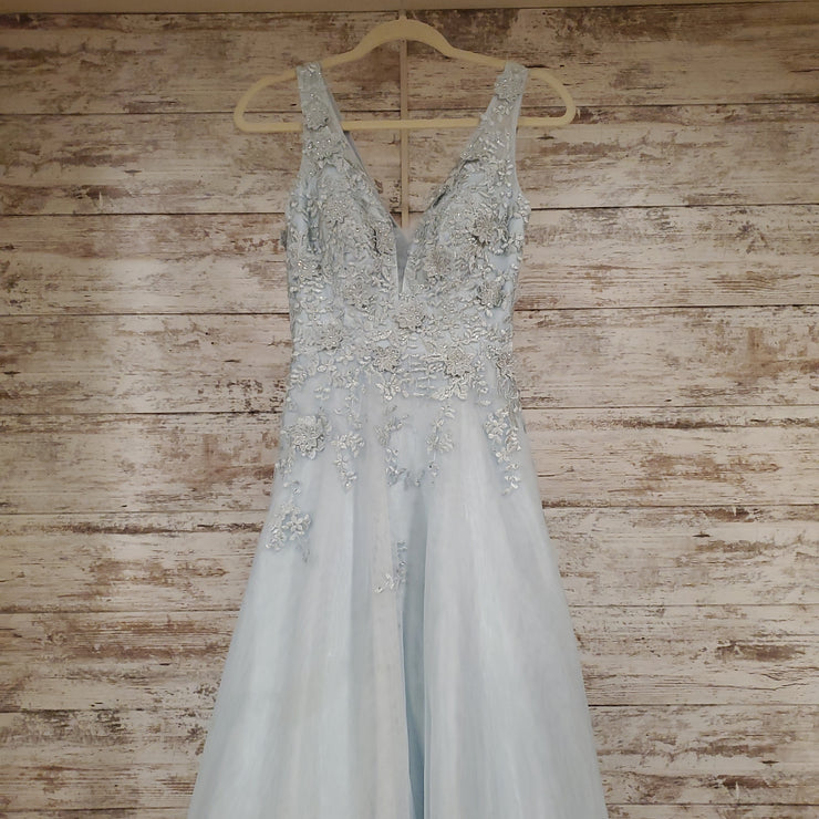 BLUE/FLORAL A LINE GOWN