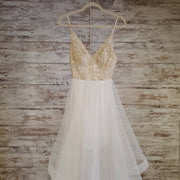 WHITE/GOLD RUFFLED A LINE GOWN