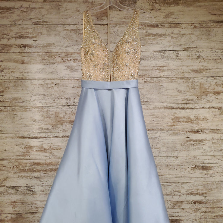 BLUE/NUDE A LINE GOWN