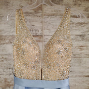 BLUE/NUDE A LINE GOWN