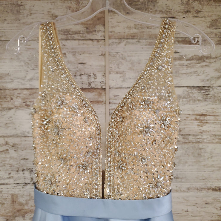 BLUE/NUDE A LINE GOWN