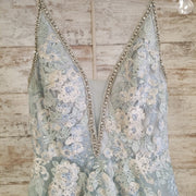 BLUE/IVORY FLORAL A LINE GOWN