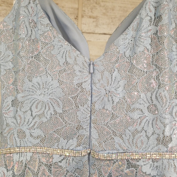 BLUE/PINK SHIMMERY A LINE GOWN