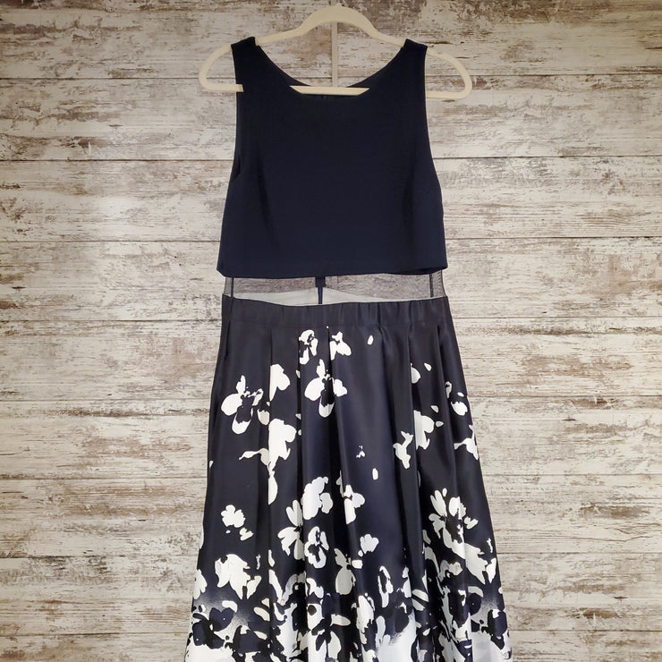 NAVY/FLORAL A LINE GOWN