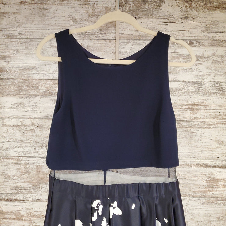 NAVY/FLORAL A LINE GOWN