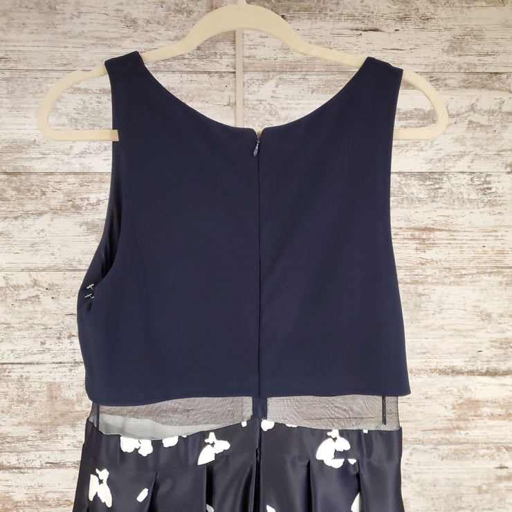 NAVY/FLORAL A LINE GOWN