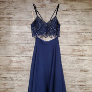 NAVY BEADED TOP 2 PC. GOWN SET