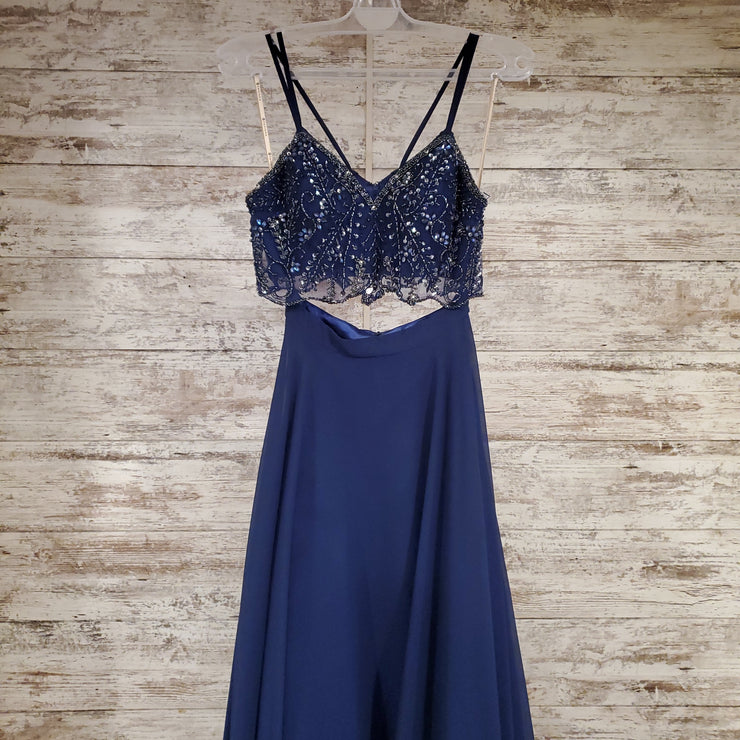 NAVY BEADED TOP 2 PC. GOWN SET