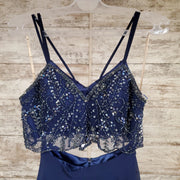 NAVY BEADED TOP 2 PC. GOWN SET
