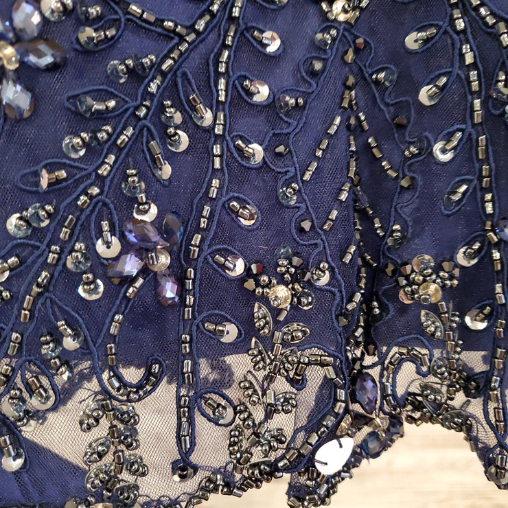 NAVY BEADED TOP 2 PC. GOWN SET