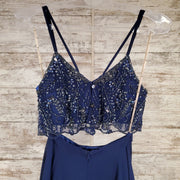 NAVY BEADED TOP 2 PC. GOWN SET