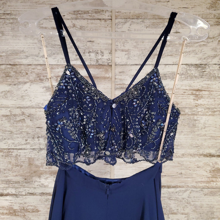 NAVY BEADED TOP 2 PC. GOWN SET