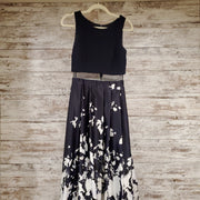 NAVY/WHITE FLORAL A LINE GOWN